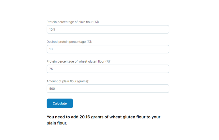 Wheat gluten flour calculator